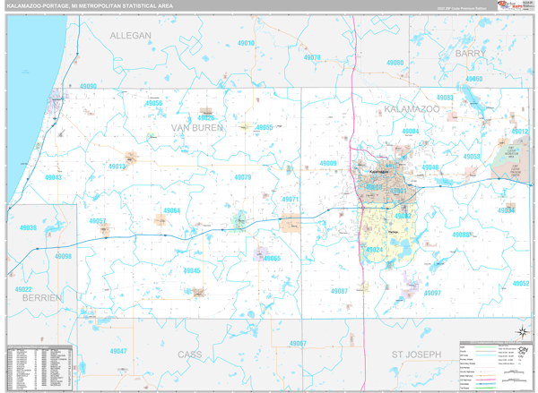 Kalamazoo-Portage, MI Metro Area Wall Map
